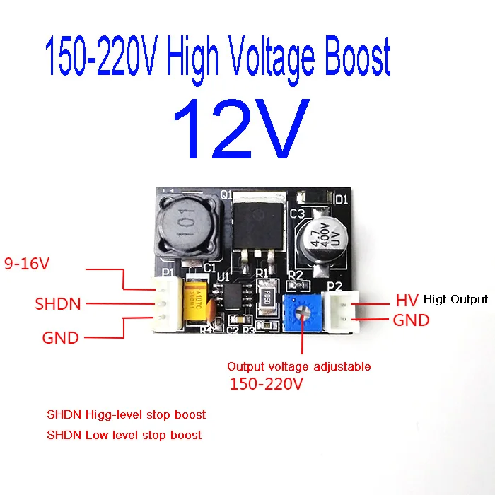 

dc 12v to 150v-220V High Voltage Boost DC Power Supply Module for Nixie Tube Glow Magic Eye MAX1771
