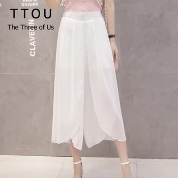 

TTOU Wide Leg Pants Chiffon Women Fit 5XL High Waist Solid Elegant Vintage Fashion Bottoms Summer Long Pant Female Plus Size