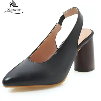 

Sgesvier 2018 Spring Autumn Sexy Women Shallow Pumps Round Heels slip-on Pointed Toe OL Shoes Woman Plus Size 32-48 Black G260