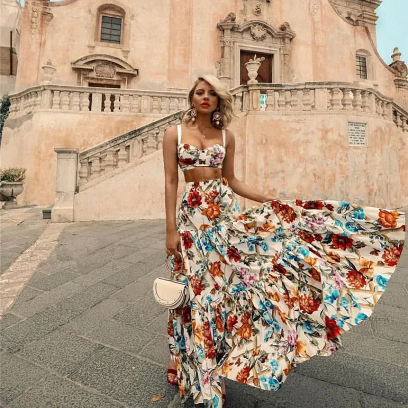 

Oversized code XL 2019 Summer Women Bohemian Beach Print Dress Suit Sexy Night Party Elegant Maxi golden Dress
