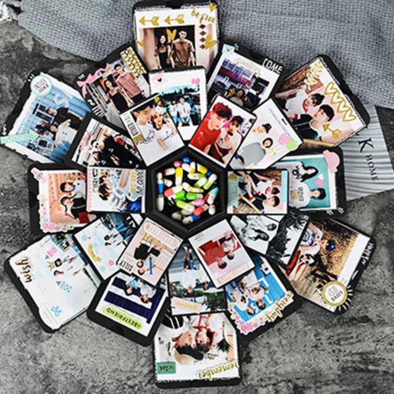 

Brand New Hexagon DIY Birthday Gift Surprise Explosion Box Photo Album Memory Scrapbook