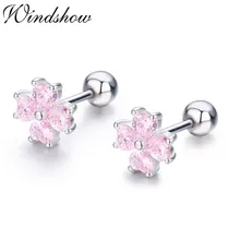 Милые 925 пробы серебряные серьги-гвоздики с четырьмя лепестками в форме сердца Розового CZ клевера для женщин и девочек ясельного возраста ювелирные изделия для детей Aros Aretes