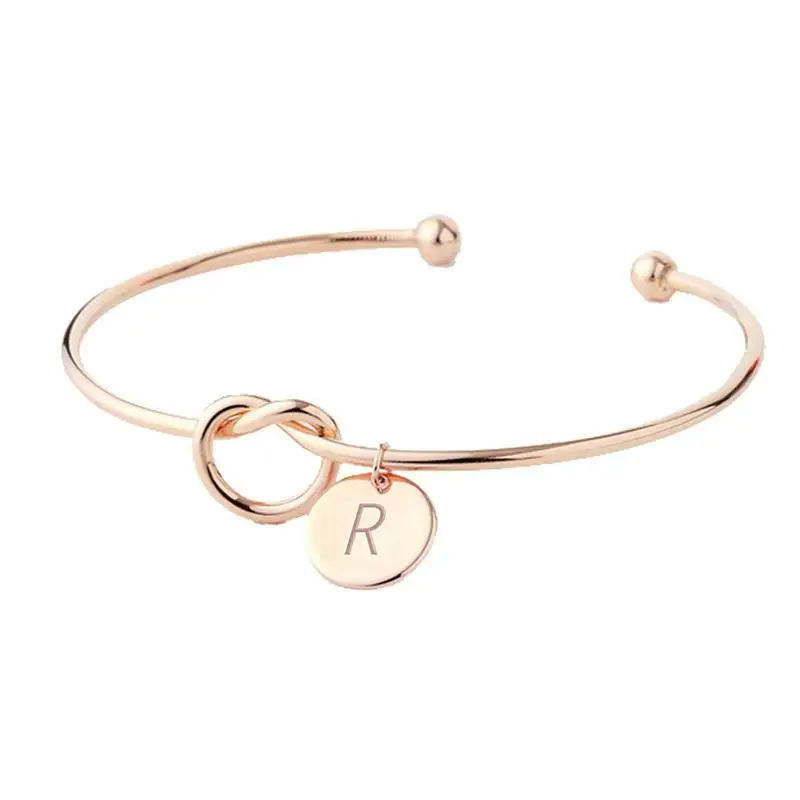 

Creative Women Simple Initial Knot Bracelet 26 Letters Wild Girlfriends Bracelet Love Bridesmaid Opening Bangle Jewelry femme