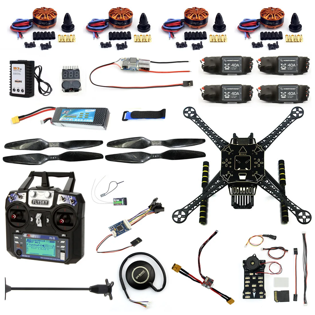 

DIY RC Drone Full Kit 4-Axle S600 Frame PIX 2.4.8 Flight Control flysky FS-i6 Transmitter Motor 40A ESC GPS with Battery Charger