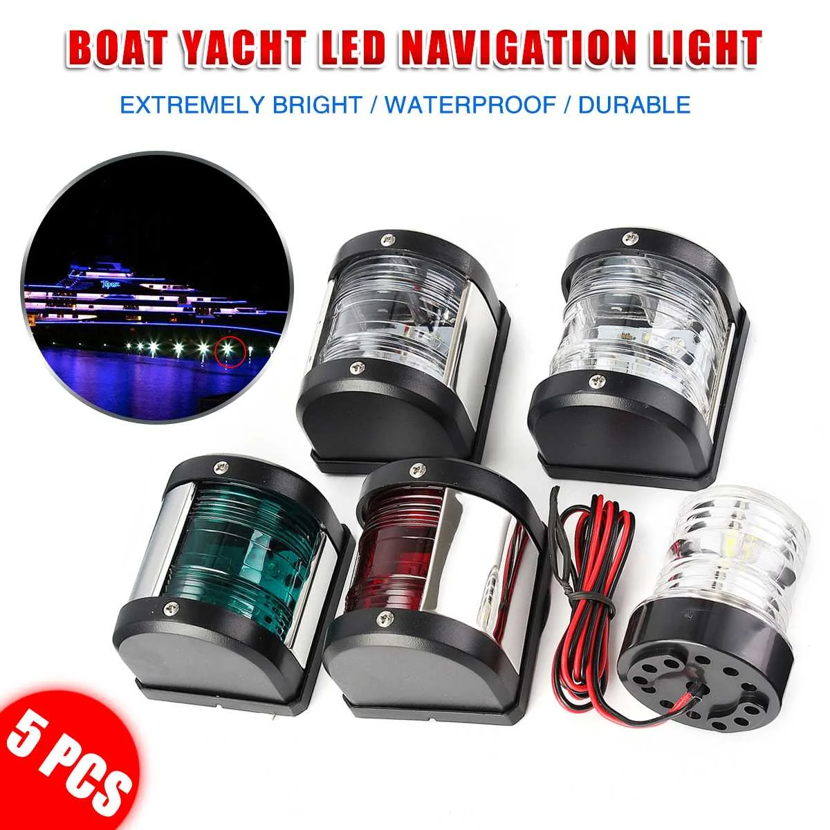 5Pcs 12V LED 360 Degree All Round Light Marine Boat Yacht Masthead