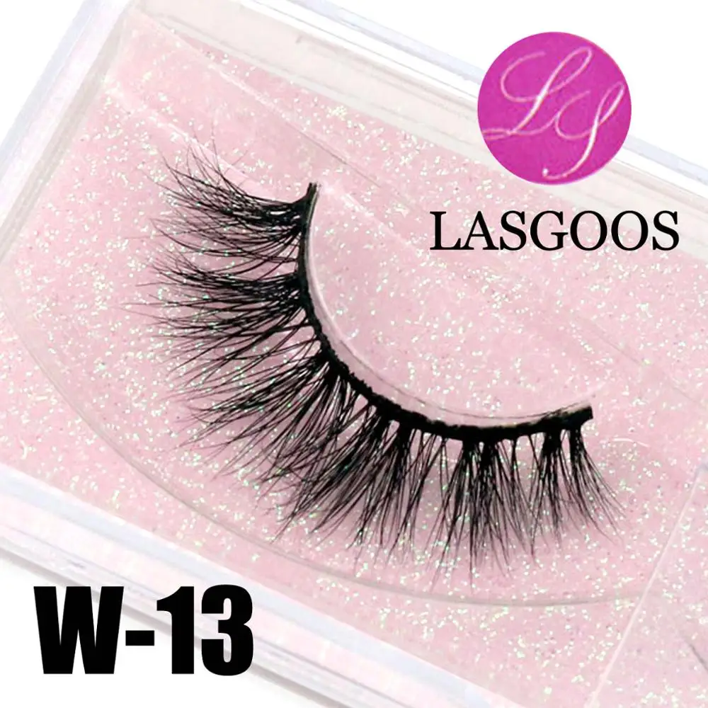 

LASGOOS 1 Pair Glitter Packing 3D Mink Lashes Natural Crossing Messy Short 12mm False Eyelashes Makeup Extension Lash W-13