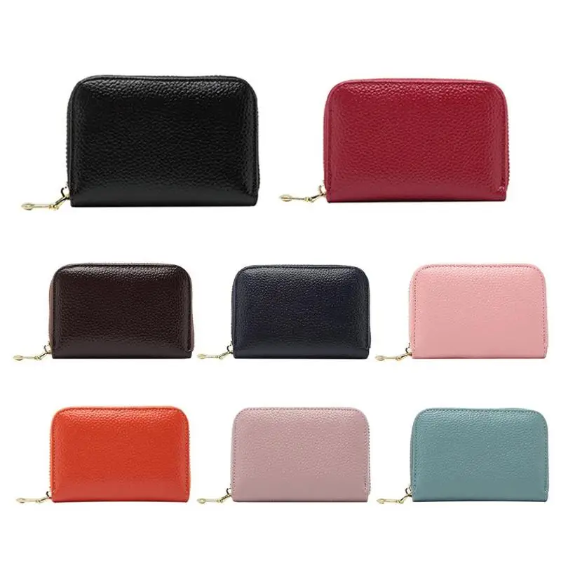 Women Business Card Holder Cow Leather Card Wallet Prevent RFID Female Credit Card Holder Red ...