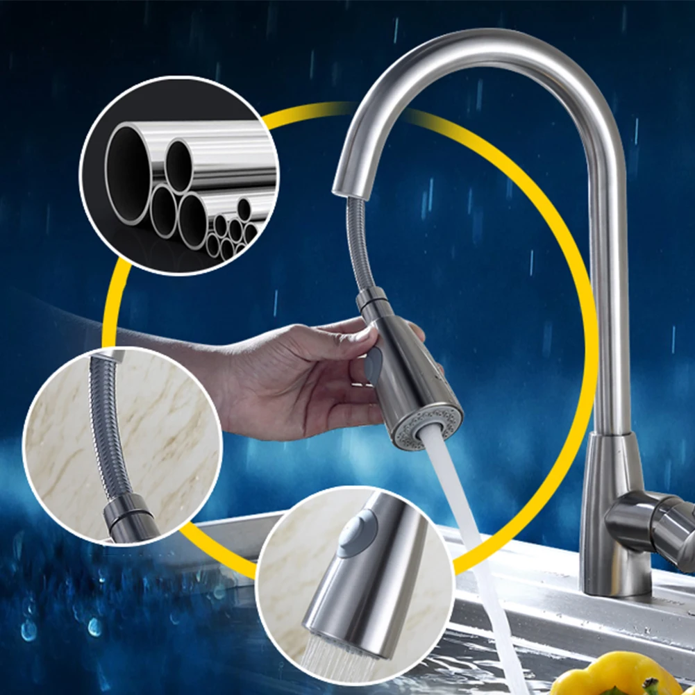 Swivel Pull Out Kitchen Faucet Sink Spray Rotation Single Hole Brushed Nickel Sprayer Tap Durable M - 32968265923