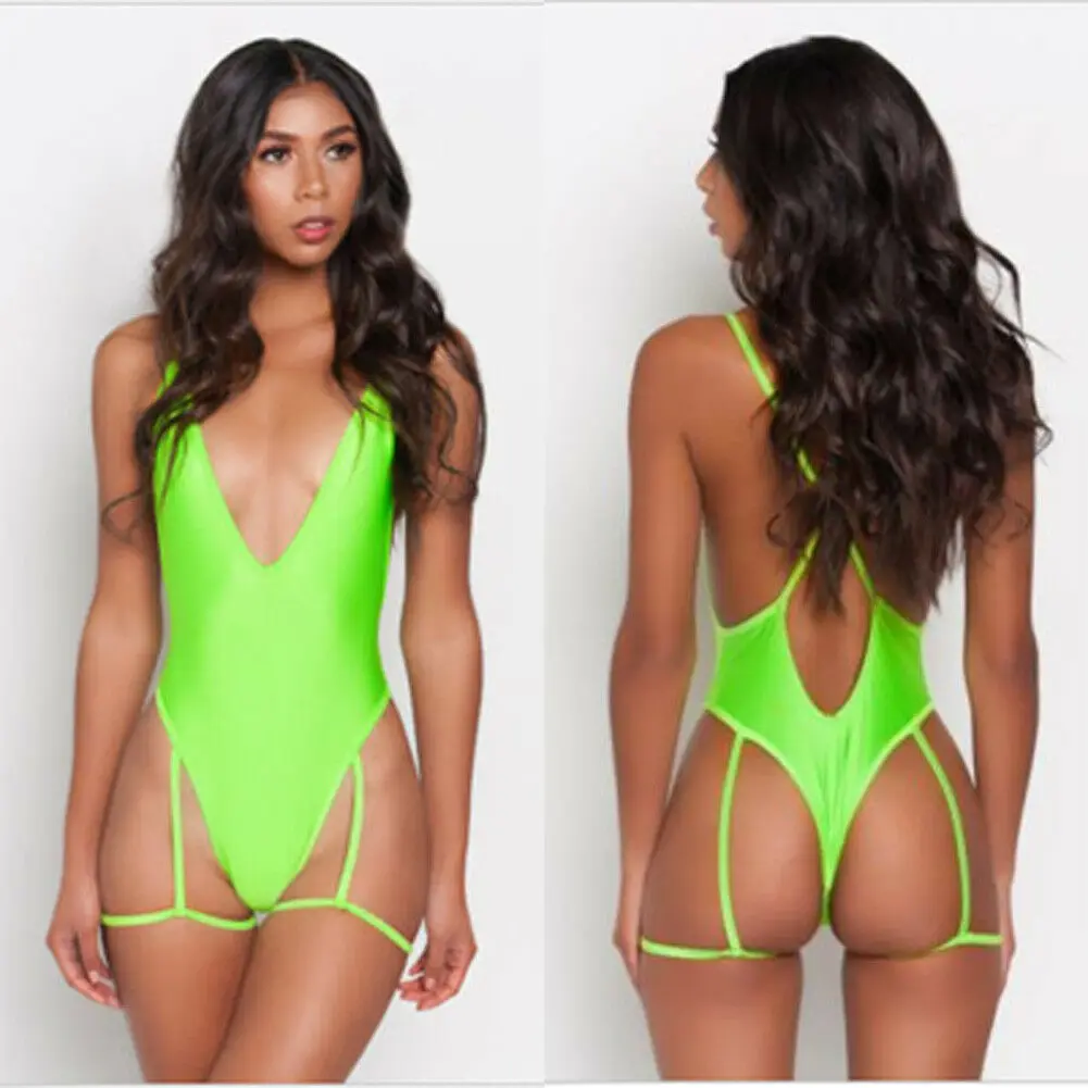 

2019 Summer sexy One-Piece Women V-neck Swimsuit Bandage Blackless Sleeveless Monokini Bathing Swimwear Beachwear Costumes