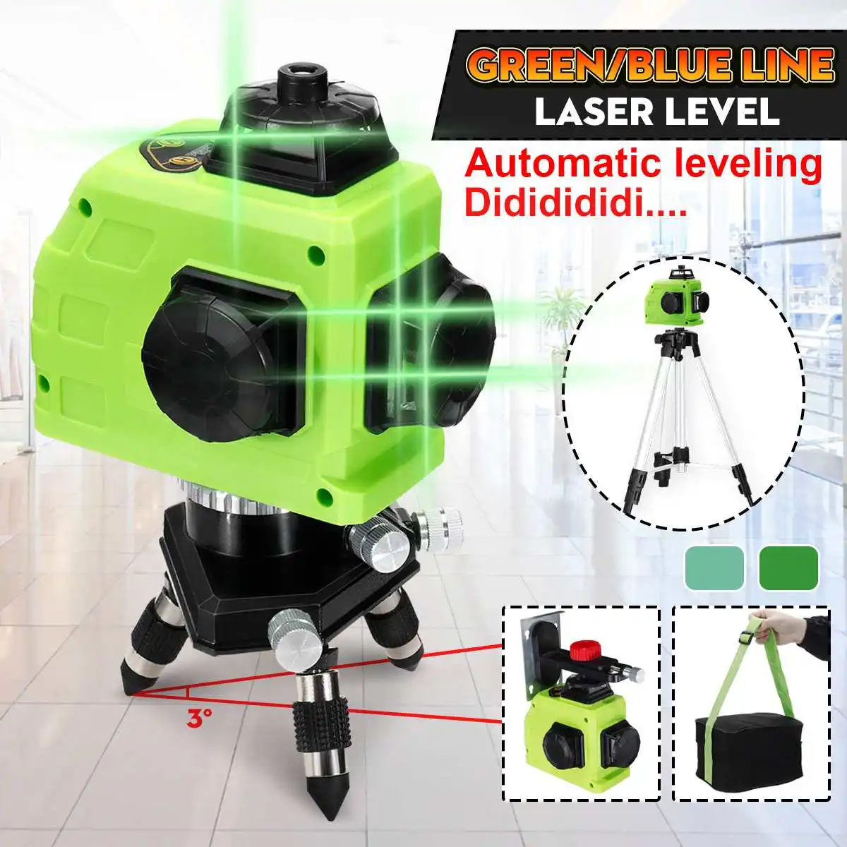 

3D 12 Line Blue Light Laser Level Self Leveling 360 Rotary Measure Cross T-Shaped Wall Mounted Bracket Base Conversion