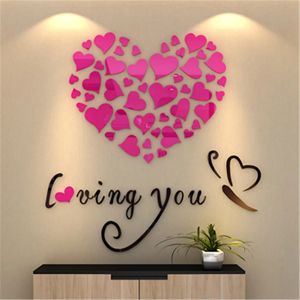 

Love Heart DIY Wall Sticker For Living Room Bedroom Acrylic mirror Mural Wall Decals Removable 3D Art Modern Hotel Home Decor10