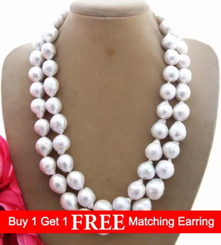 

LiiJi Unique 2 row Freshwater Pearl 11-12mm beads Necklace 17