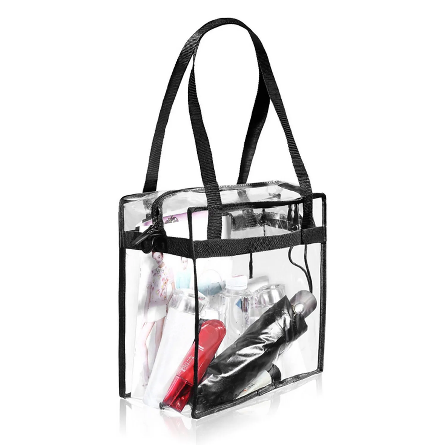 

Behogar Fashion Clear Transparent PVC Toiletry Bag Tote Beach Handbag Shoulder Bag with Handle for Shopping Travel Daily Use