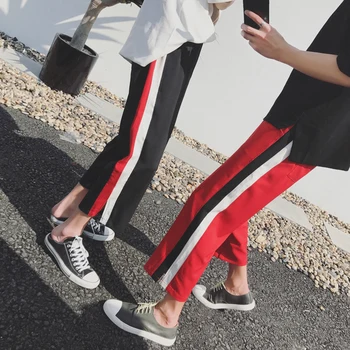 

Summer New Track Pants Men Fashion Hit Color Straight Casual Nine Pants Man Streetwear Hip Hop Loose Joggers Sweatpants S-2XL