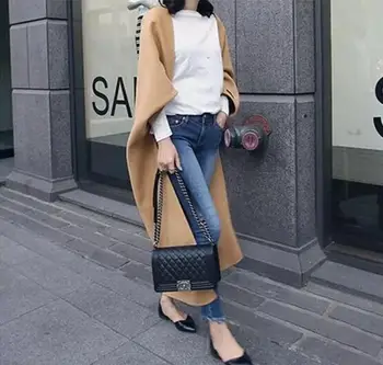 

2018 autumn and winter new woolen coat female long section slim solid color double-sided cashmere coat woolen shawl coat