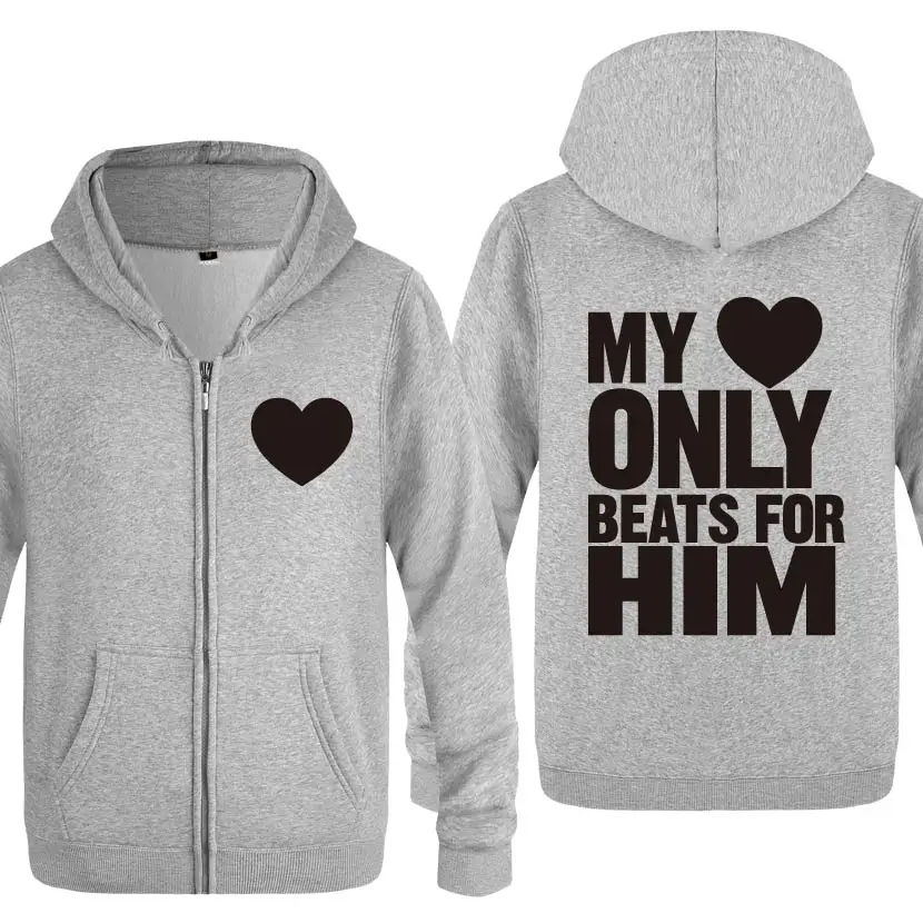 My Heart Only Beats for Him подарок на день Святого Валентина толстовки мужские 2018 флисовые