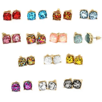 

2016 shinny Square Glitter Stud Earrings various color Cute Stud Earrings for Women