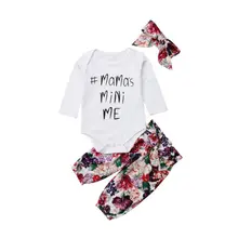 Топы с длинными рукавами и буквенным принтом для маленьких девочек+ штаны с цветочным принтом и бантом, комплект одежды, одежда для малышей