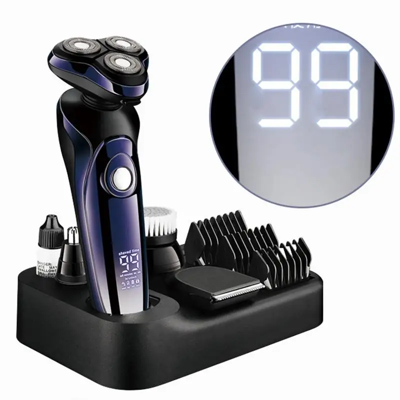 

Men's Electric Shaver Multi-function Charging Rotating Beard Trimming Razor Digital Display Power Body Wash With Base 4D