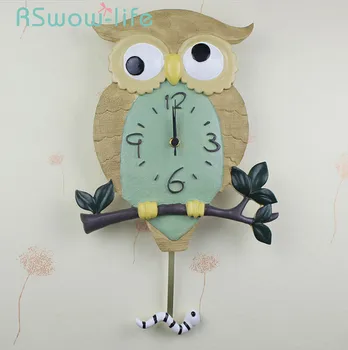 

Creative Resin Wall Clock Owl Shape Bedroom Mute Wall Watch Living Room Fashion Swing Clocks Saat Wall Home Decor Modern Decor