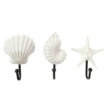

3pcs Sea Star Seashell Conch Hooks Decorative Wall Hooks for Hanging Clothes Towels Coats
