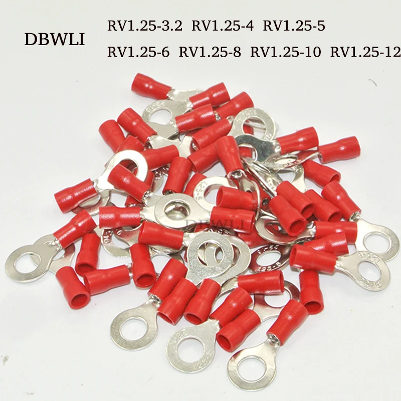 25 1//4/" Red 22-18 Ga AWG Gauge Car Power Wire Ring Terminals Connectors Crimp