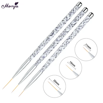

Monja 11/15/20mm 3pcs Nail Art French Marble Handle Painting Brush Line Liner Flower Grid Image Design Drawing Pen Manicure Tool