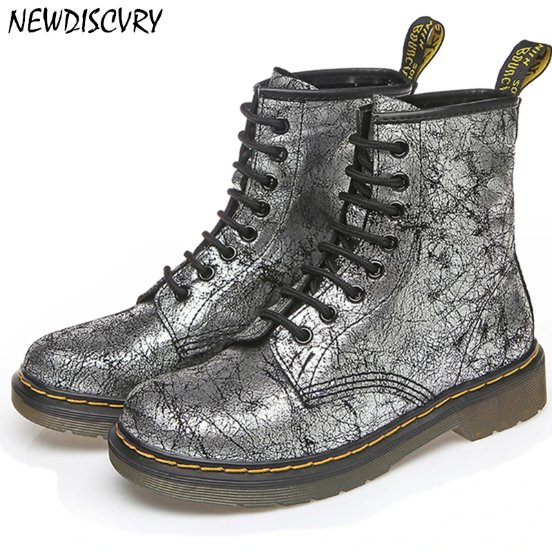 

NEWDISCVRY Bling Women's Martin Boots Genuine Leather 2018 Fashion 8 Hole Ankle Boots For Women Platform Casual Woman Shoes