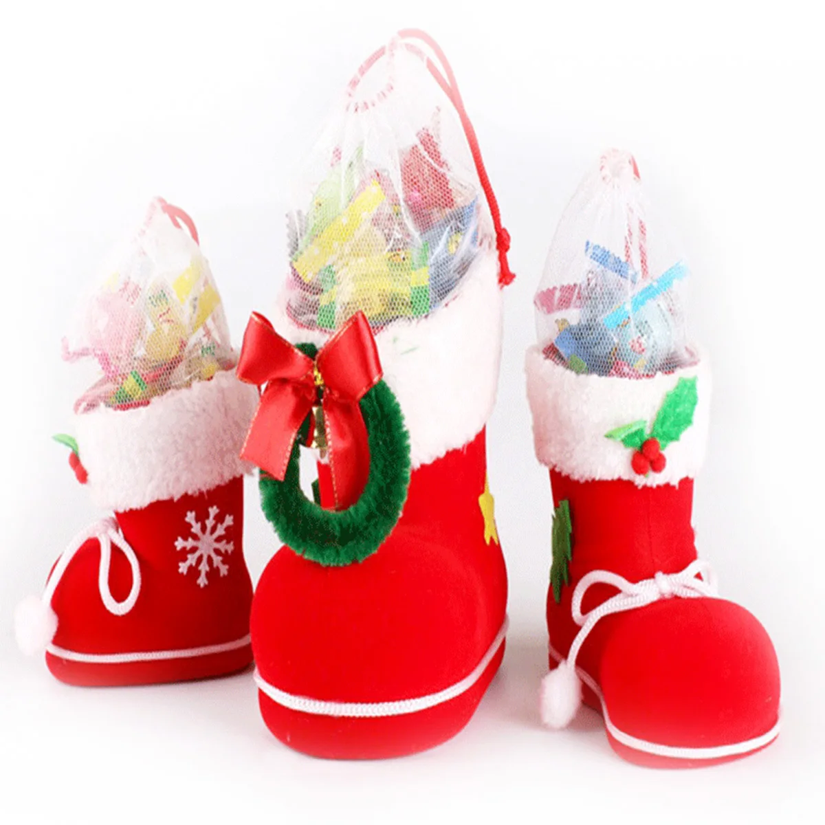 

3pcs/set Gift Candy Christmas Shoes Xmas Decoration Tree Boots Stocking Hanging Bag Elfs