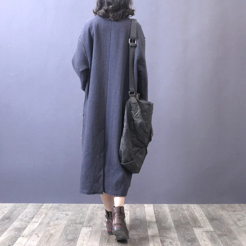 Épissage eam Lâche Printemps Solide Col Femme Le077 Bouton Manteau Unique Manches 2019 Longue Longues Green Turn Couleur Poches blue down rrZq0f
