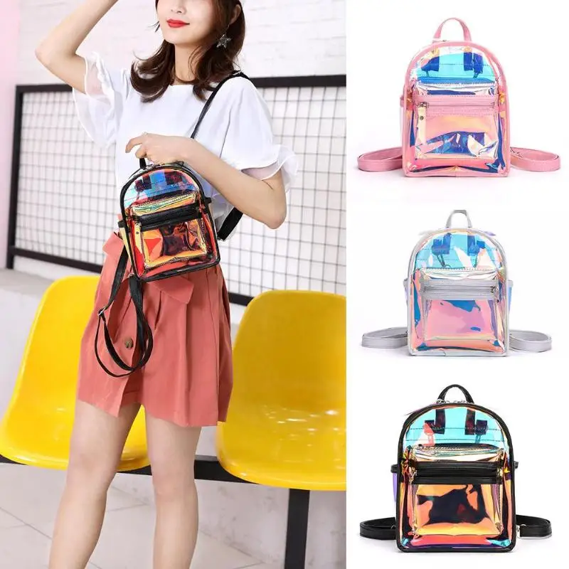 

2pcs/set Fashion Hip-Hop Clear Laser Backpacks Women Zipper Colorful Backpack Small Shoulder Messenger School Bags Clutch