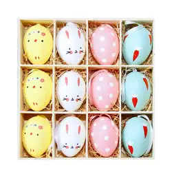 Пасхальные игрушечное яйцо набор 12 шт с рисунком кролика имитация Пластик подвесной манекен 5 см орнамент в виде яиц для детского сада Для