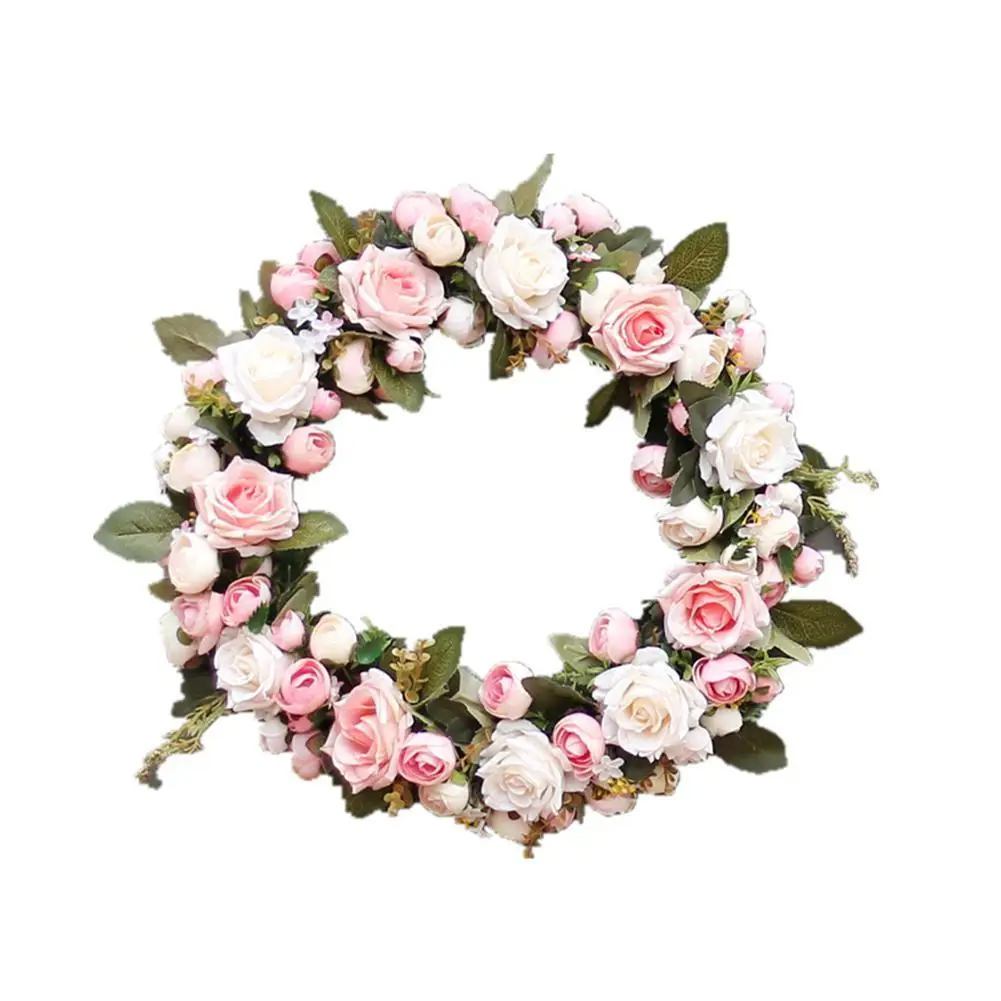 

Adeeing 45cm Elegant Pink Peony Wreath Garland Floriation Decoration Hanging For Door Wedding Festival