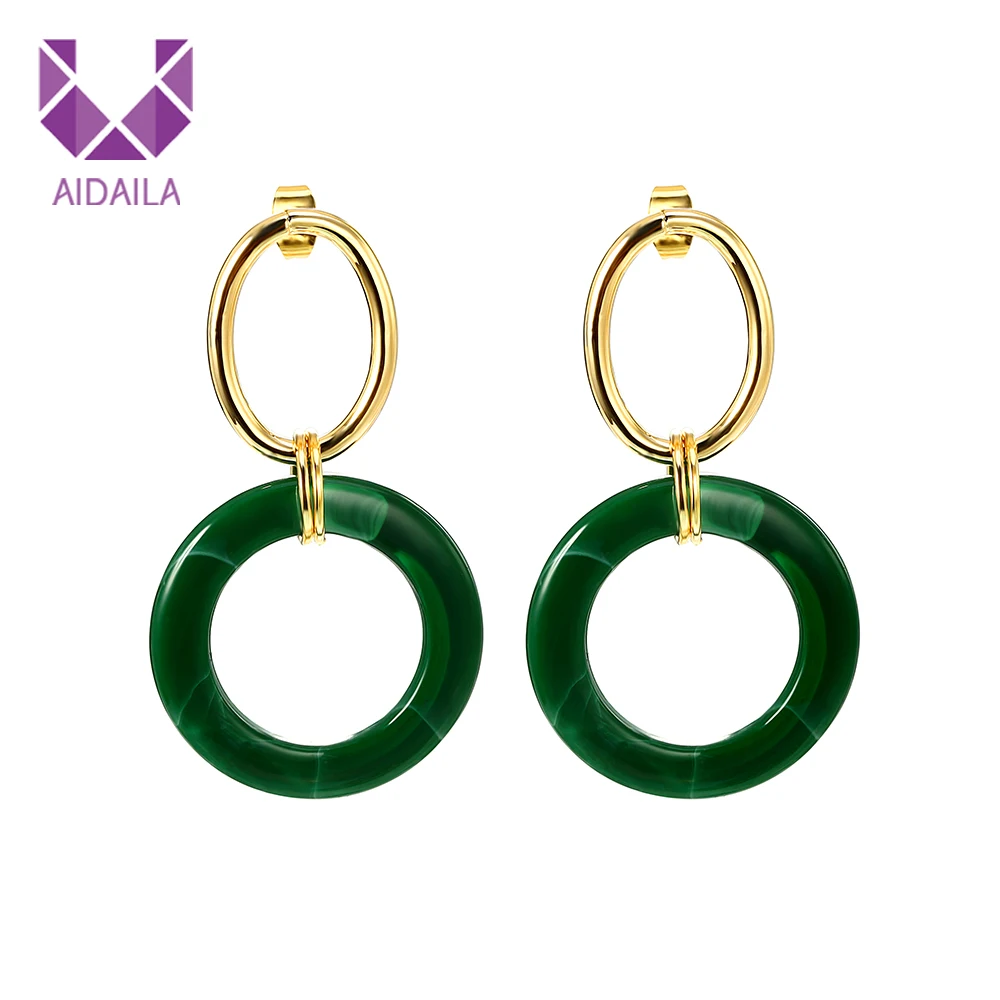 

Women Statement Earrings with Double Circle Resin Round Light Korean Style Dangle Drop Earrings New Fashion Design