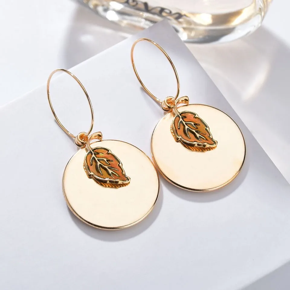 

Women Round With Beautiful Leaf Drop Earrings Trendy Jewelry Female Drop Earrings Handmade Earring Wedding Jewelry Gifts Female