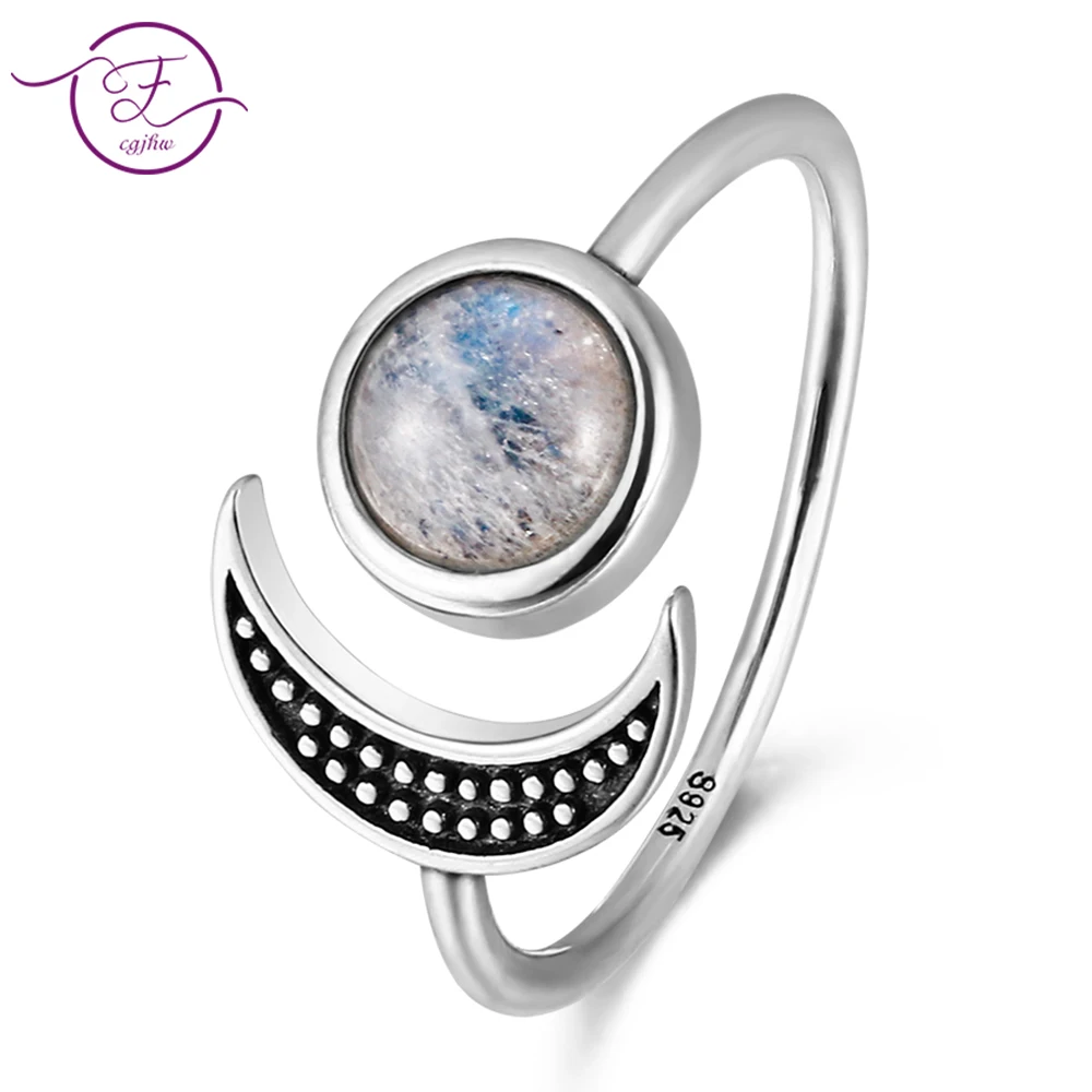 

Original design moon shape adjustable open ring natural moonstone female top fashion 925 silver jewelry wedding ring wholesale
