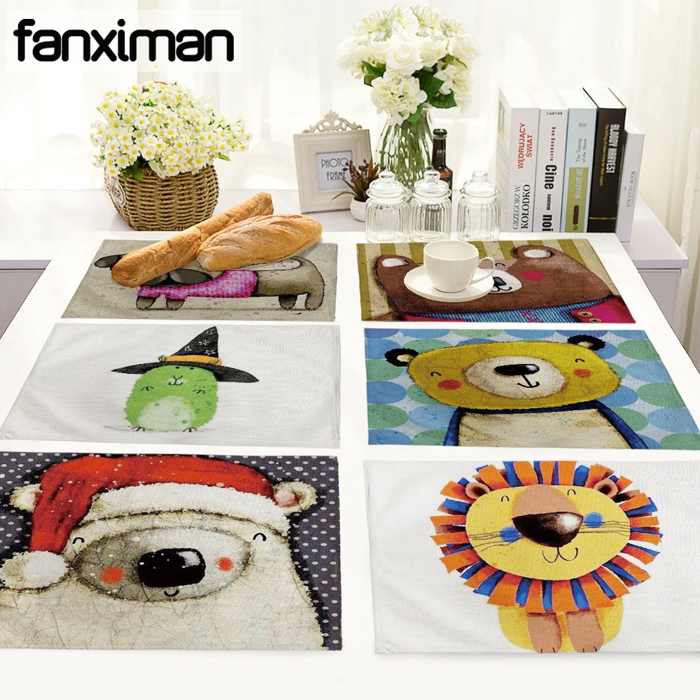 القطن الكتان الجدول حصيرة لطيف الكرتون الحيوان نمط المفارش للأطفال الاطفال المطبخ الطعام مكان الحصير منصات القطن الكتان الجدول حصيرة لطيف الكرتون الحيوان نمط المفارش للأطفال الاطفال المطبخ الطعام مكان الحصير منصات
