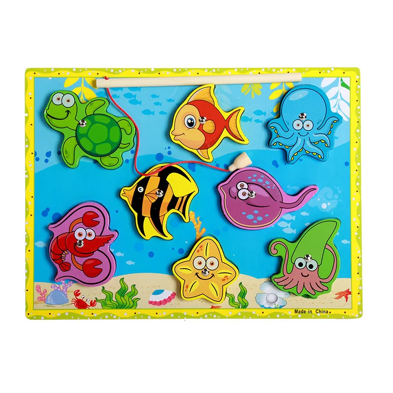  Merry Christmas Rrandom Wooden Fishing Educational Toys For Children Biology Ocean Magnets Puzzles  - 32961786106