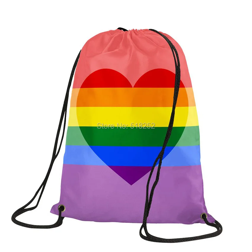 

Pink Pride Heart Shape Drawstring Backpack LGBT Bag Sports Customize 35x45cm Polyester Digital Printing,free shipping