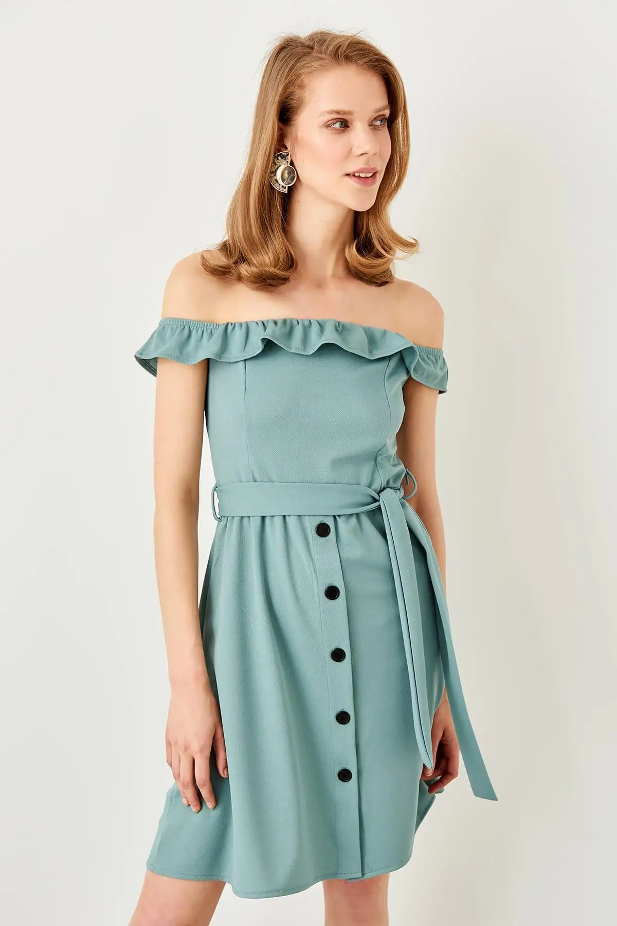 

Trendyol Mint Carmen Collar Knitted Dress TWOSS19VG0183