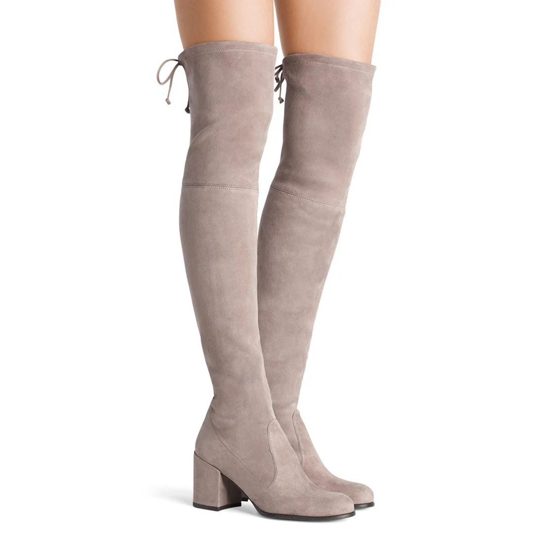 

2019 New Flock Leather Women Over the Knee Boots Lace Up Square Low Heel Winter Ladies Shoes Round Toe Women Boots Size 35-43