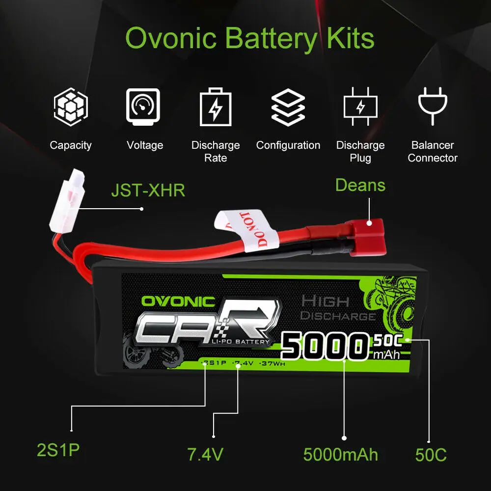 Аккумуляторы OVONIC LiPo 2S 50C 5000 мАч Т образный штекер 7 4 В для автомобиля ARRMA 1/8 1/10 RC Emaxx