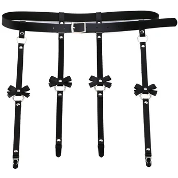 

Women Men Leather High Waist Garter Belt For Stocking Bow Punk Costume