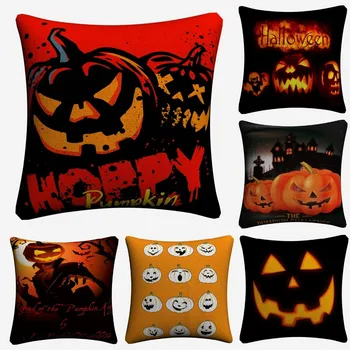 

Happy Halloween Pumpkin Art Design Decorative Cotton Linen Cushion Covers 45x45cm Soft Pillowcase For Sofa Home Decor Almofada
