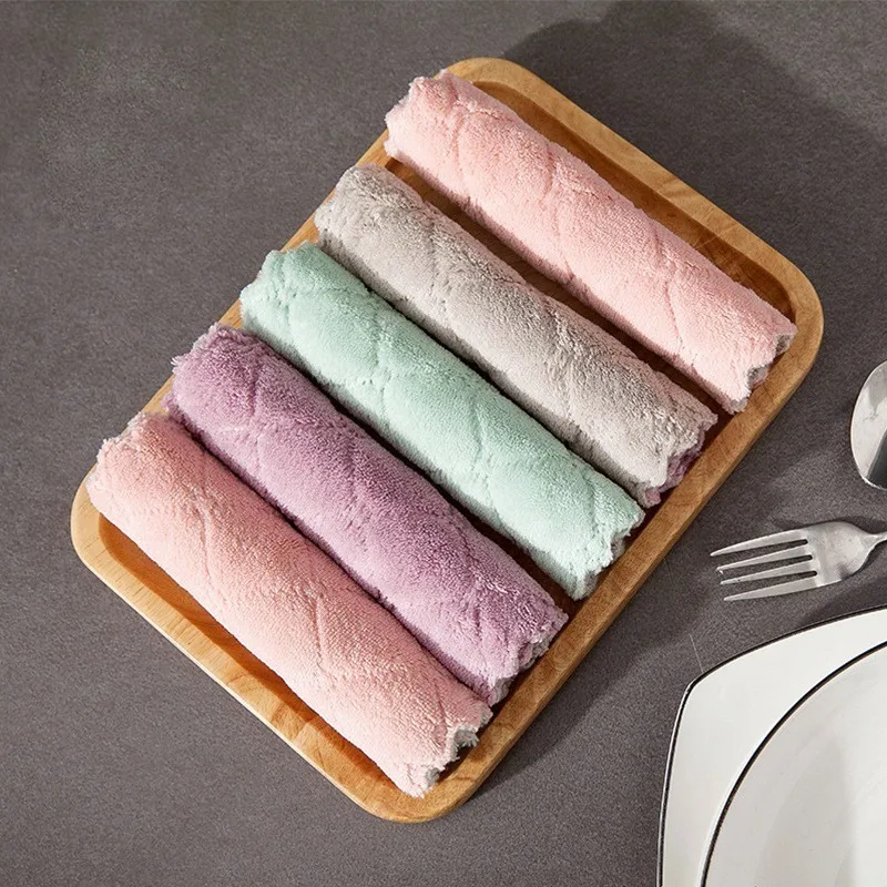 

5pcs/lot Super Absorbent Polyester Kitchen Dish Cloth Non Stick Oil Household Tableware Cleaning Towel Washing Rag