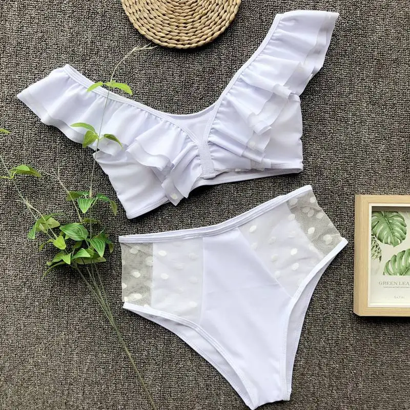 

New Women Sexy Bikini High Waist Push-up Padded Bra Ruffle Triangle Swimsuit Bathing Swimwear Beachwear