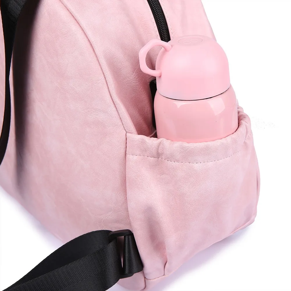 New Fashion Diaper Bag for Mother Pink Large Capacity Solid Baby Bag Backpack with 2 Straps Stylish