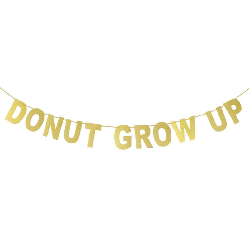 

1 set Creative new Glitter Paper Gold Donut Grow Up Bunting Banner Birthday Party Hanging Decoration Photo Prop supplies