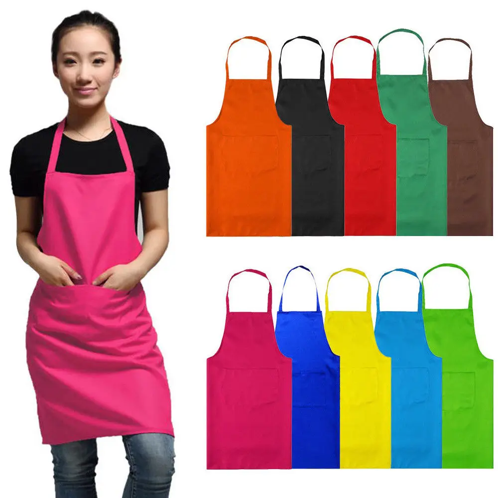 

Newest High Quality 8 Colors Plain Apron+Pocket For Chefs Butcher Kitchen Cooking Craft Baking US15