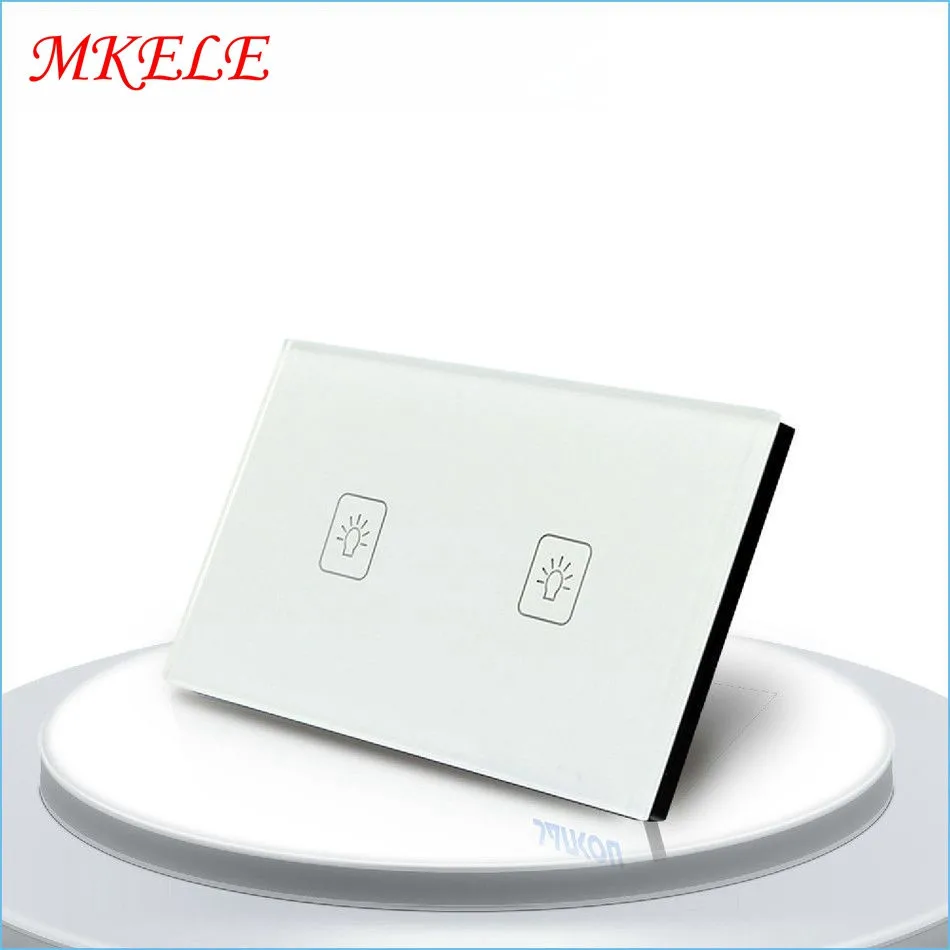 

2 Gang 1 Way Hot Sale US Standard Touch Switch White Crystal Glass Panel,Light Switch Wall Switch,wall Socket For Lamp